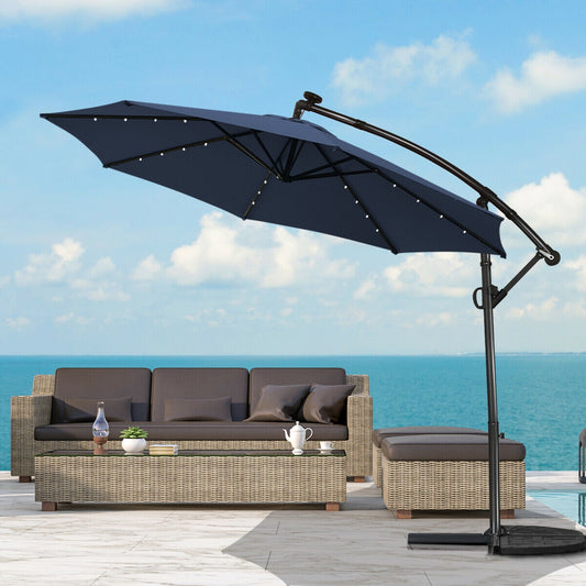 10 FT 360° Rotation Solar LED Patio Umbrella, Navy Outdoor Umbrellas Navy at Gallery Canada