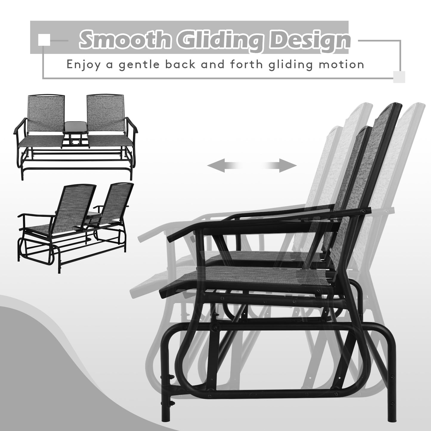 Double Rocking Loveseat, 2-Person, Mesh Fabric, Tempered Glass Table, Gray Patio Conversation Sets at Gallery Canada
