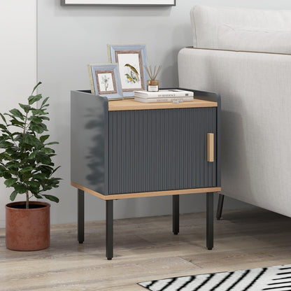 Nightstand Bedside End Table with Door Cabinet for Living Room Bedroom, Gray