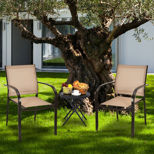 Set Of 2 Patio Stackable Dining Chairs, With Armrests, Brown Patio Dining Chairs Brown at Gallery Canada
