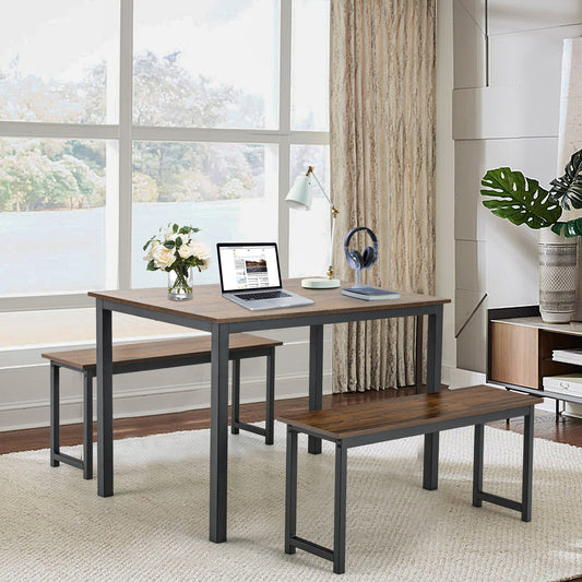 3 Piece Dining Table Set With 2 Benches, Brown Dining Room Sets Brown at Gallery Canada