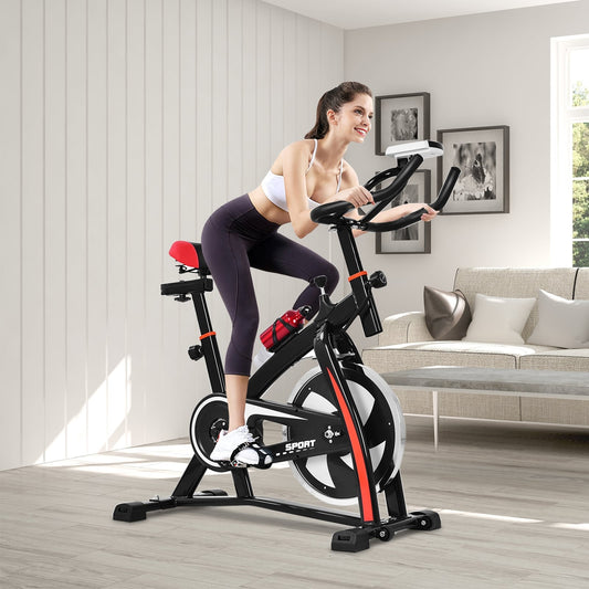Adjustable Indoor Exercise Bike Trainer, Electronic Meter, Black Exercise Bikes Black at Gallery Canada