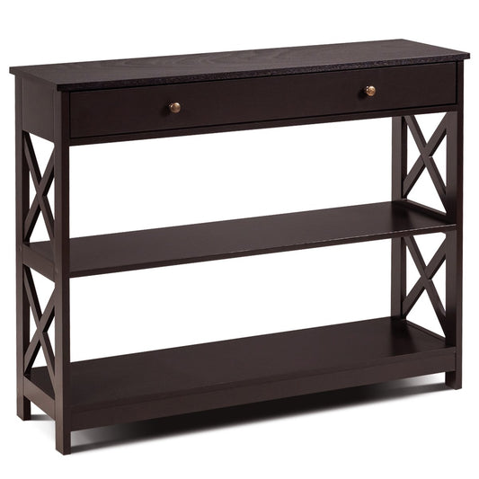 Console Table 3-Tier with Drawer and Storage Shelves, Dark Brown at Gallery Canada