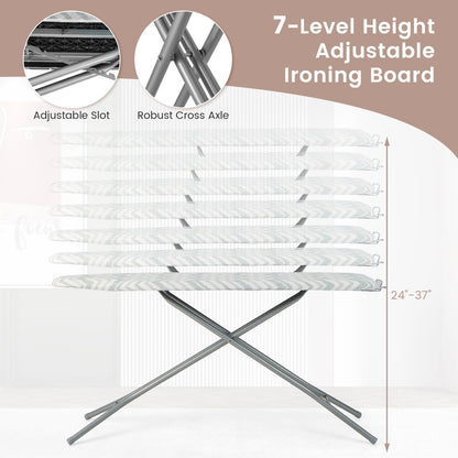 60 x 15 Inch Foldable Ironing Board with Iron Rest Extra Cotton Cover, White