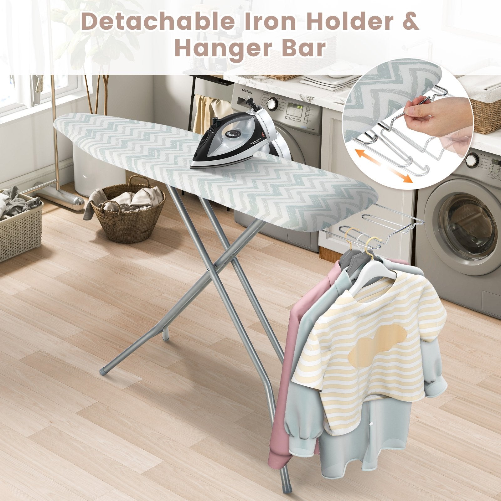 60 x 15 Inch Foldable Ironing Board with Iron Rest Extra Cotton Cover, White at Gallery Canada