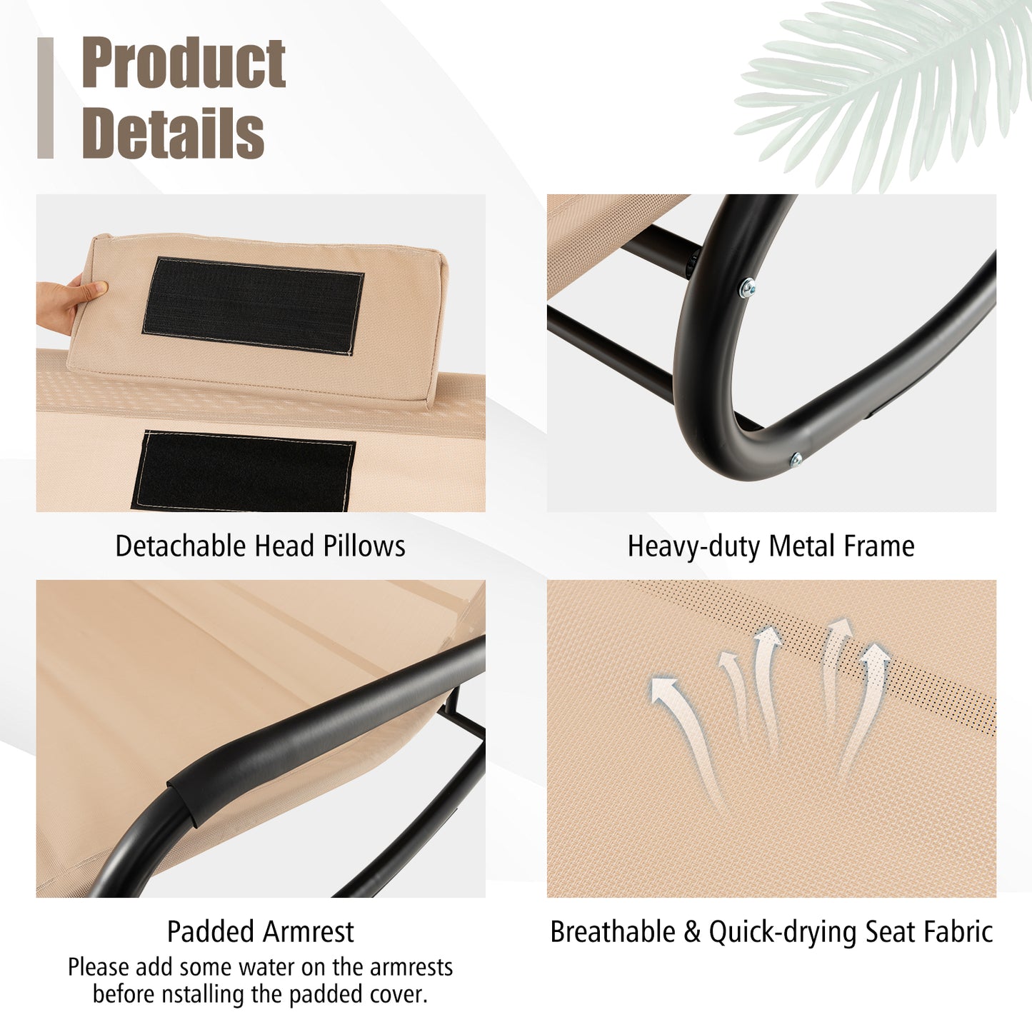 Outdoor 2 Persons Rocking Chaise Lounge with Canopy and Wheels, Beige Patio Rocking Chairs & Gliders at Gallery Canada