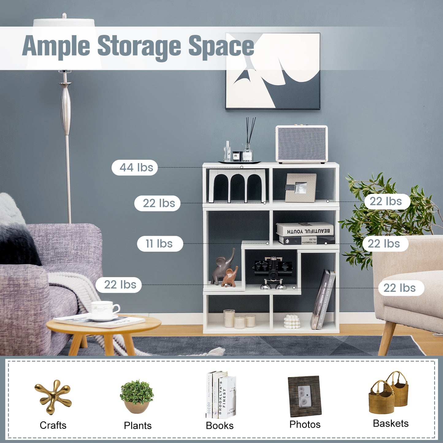 Adjustable TV Stand, 65 Inch, 3 Pieces With Shelves, White