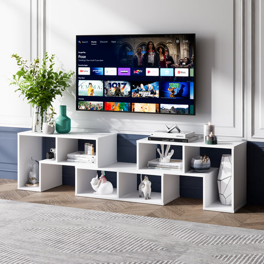 Adjustable TV Stand, 65 Inch, 3 Pieces With Shelves, White Entertainment Centers & TV Stands White at Gallery Canada
