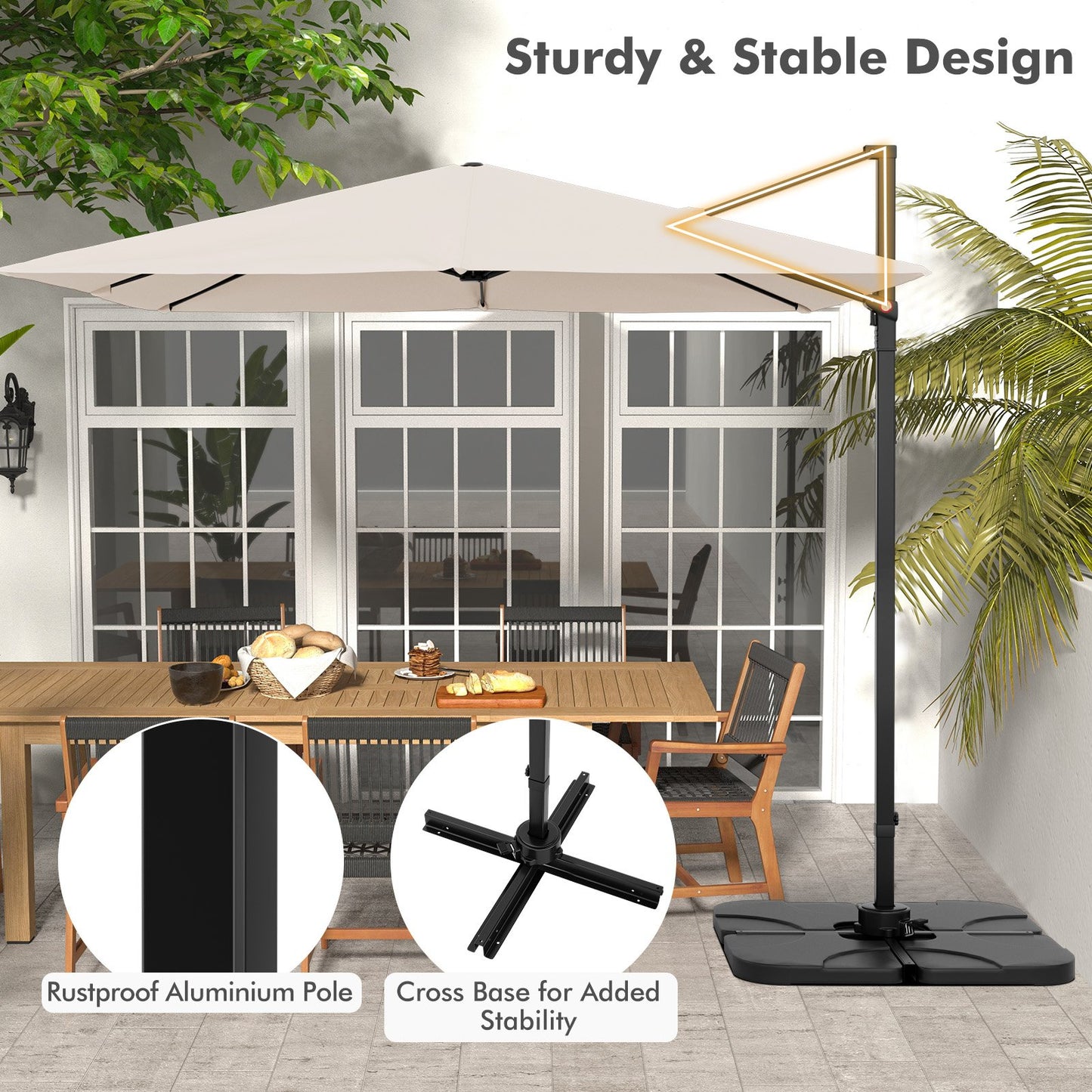 9.5 Feet Square Patio Cantilever Umbrella with 360° Rotation, Beige