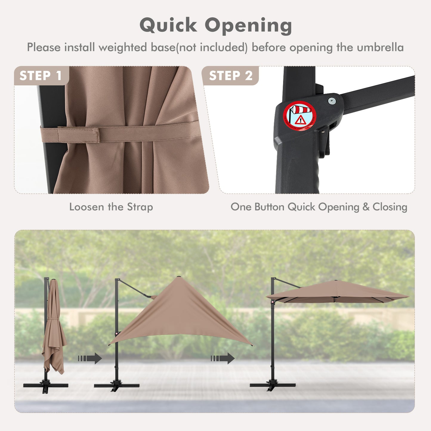 9.5 Feet Square Patio Cantilever Umbrella, 360° Rotation, Coffee Outdoor Umbrellas at Gallery Canada