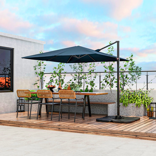 9.5 Feet Square Cantilever Patio Umbrella, 360 Rotation, Navy Outdoor Umbrellas Navy at Gallery Canada