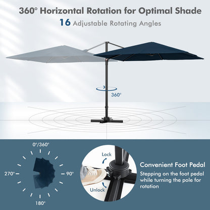 9.5 Feet Square Patio Cantilever Umbrella with 360° Rotation, Navy
