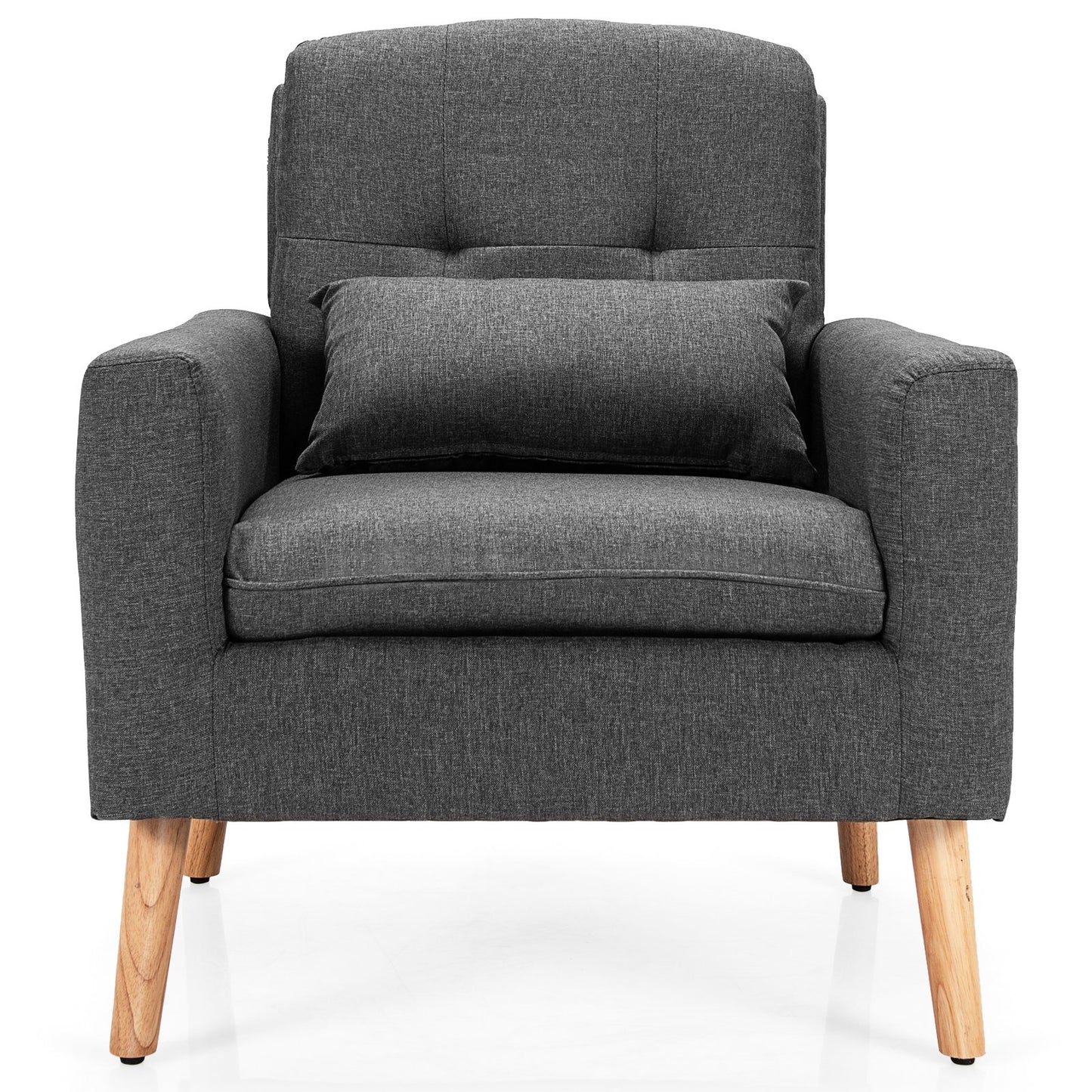 Linen Fabric Single Sofa Armchair with Waist Pillow for Living Room, Gray