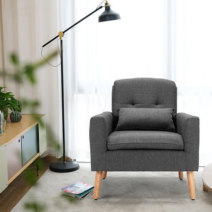 Linen Fabric Single Sofa Armchair with Waist Pillow for Living Room, Gray