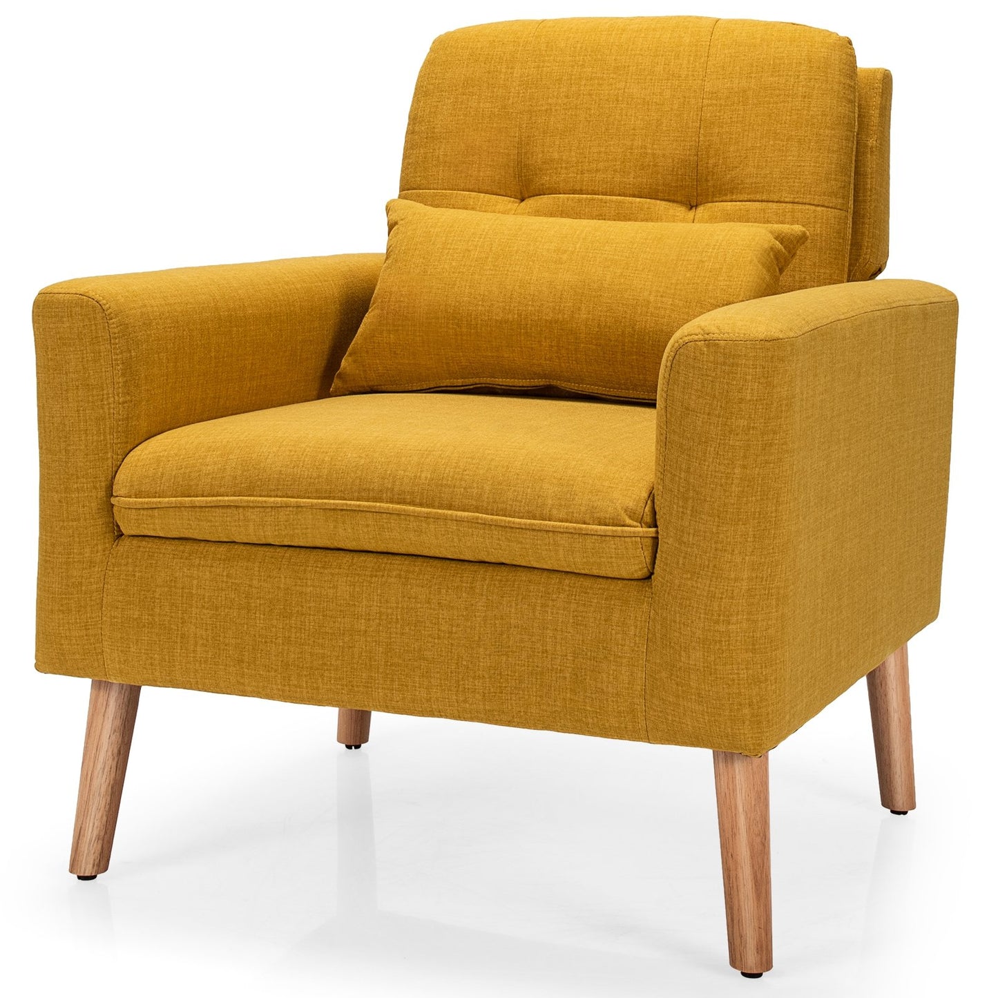 Linen Fabric Single Sofa Armchair with Waist Pillow for Living Room, Yellow at Gallery Canada