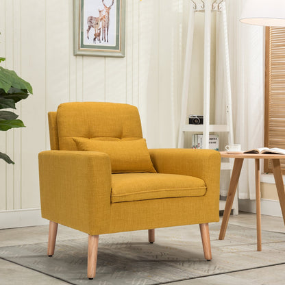 Linen Fabric Single Sofa Armchair with Waist Pillow for Living Room, Yellow at Gallery Canada
