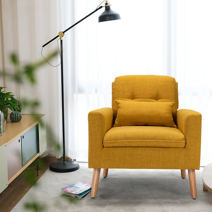 Linen Fabric Single Sofa Armchair with Waist Pillow for Living Room, Yellow