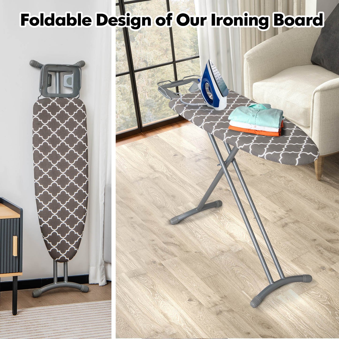 44 x 14 Inch Foldable Ironing Board with Iron Rest Extra Cotton Cover, Gray at Gallery Canada