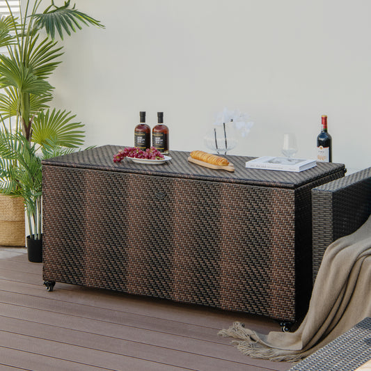 96 Gallon PE Wicker Outdoor Storage Box, 4 Wheels, Brown Sheds & Outdoor Storage Brown at Gallery Canada