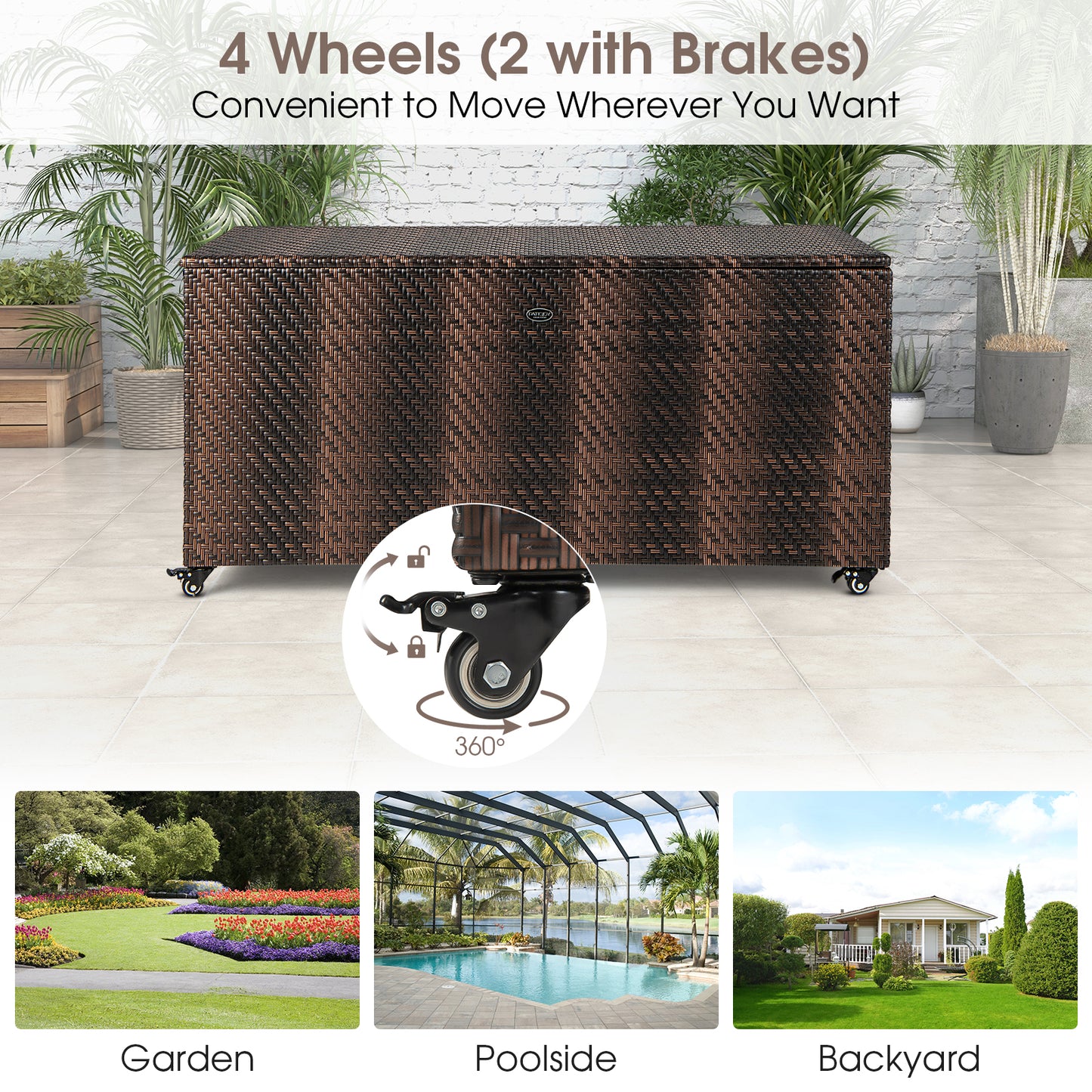 96 Gallon PE Wicker Outdoor Storage Box, 4 Wheels, Brown Sheds & Outdoor Storage at Gallery Canada