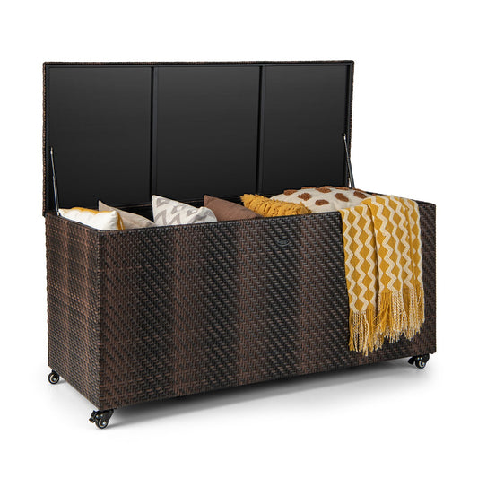 96 Gallon PE Wicker Outdoor Storage Box with 4 Wheels, Brown at Gallery Canada