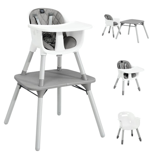4-in-1 Baby Convertible Toddler Table Chair Set with PU Cushion, Gray