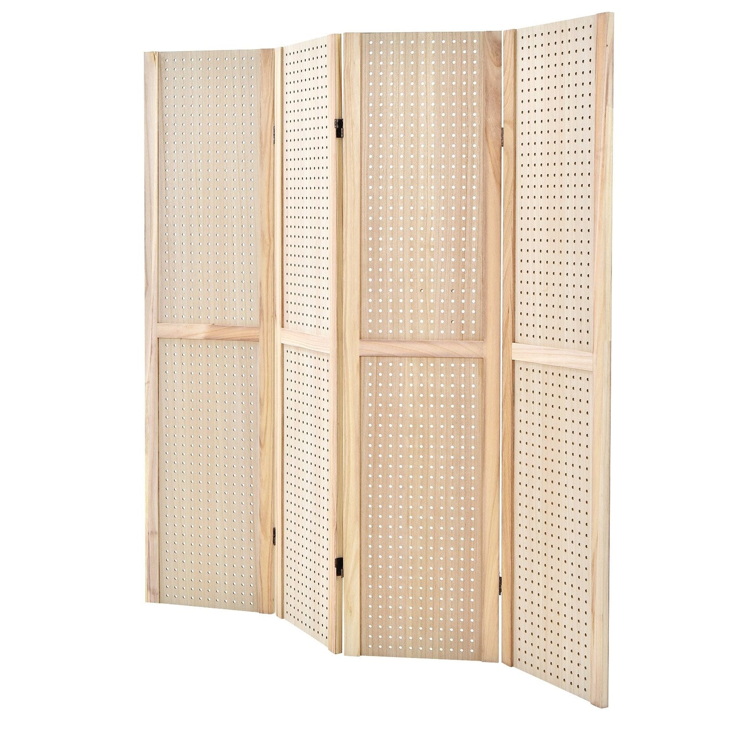 4-Panel Pegboard Display 5 Feet Tall Folding Privacy Screen for Craft Display Organized, Natural
