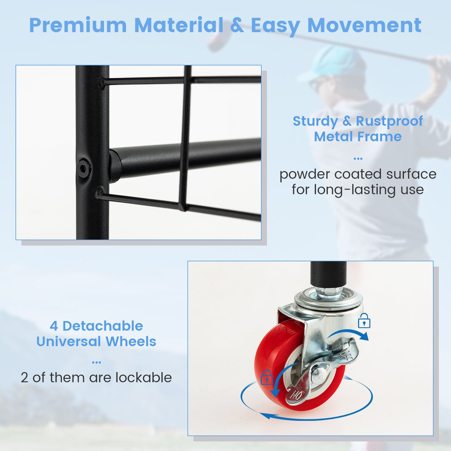 Double Golf Bag Rack with Removable Golf Club Stand and Wheels, Black Golf at Gallery Canada