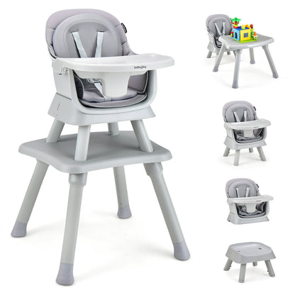 6-in-1 Convertible Baby High Chair with Adjustable Removable Tray, Gray