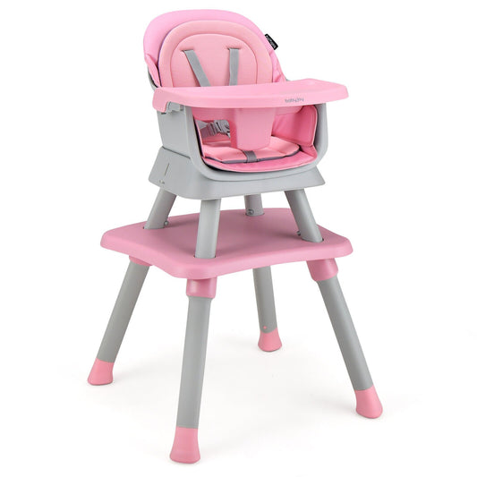 6-in-1 Convertible Baby High Chair with Adjustable Removable Tray, Pink