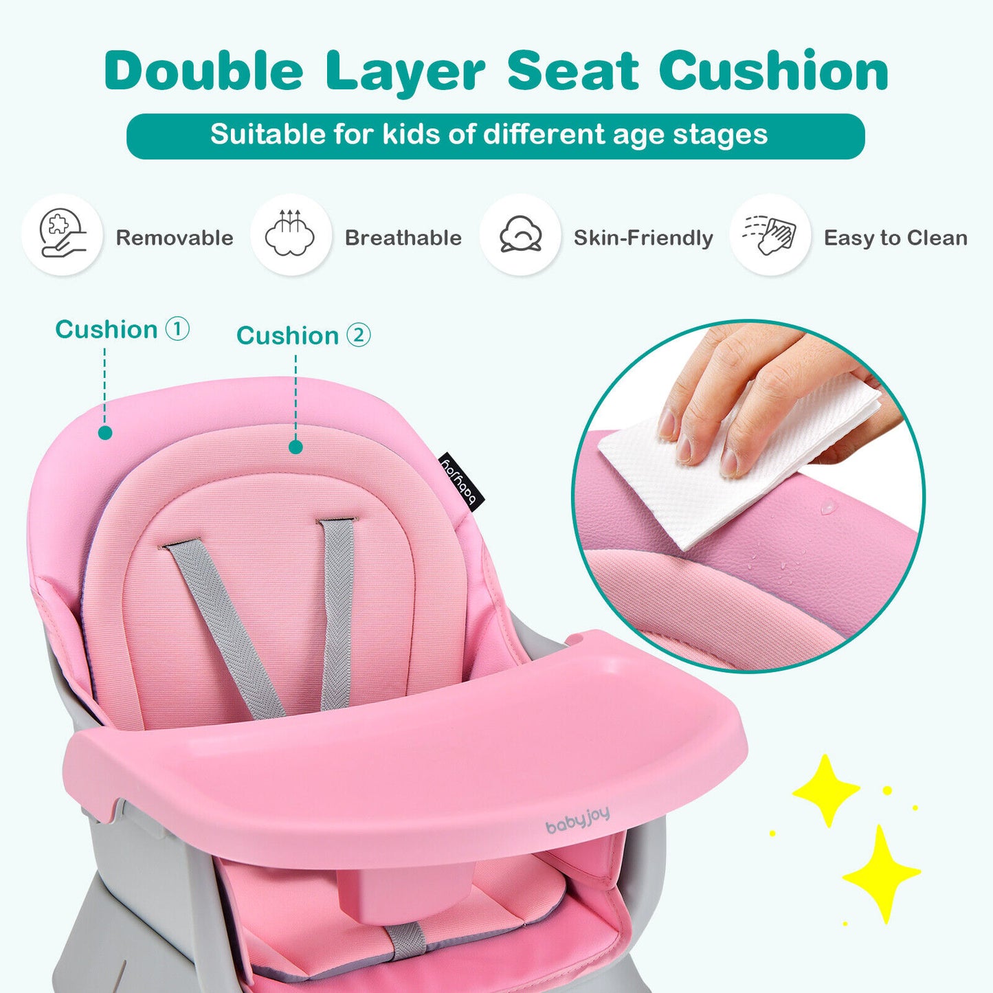 6-In-1 Convertible Baby High Chair, Adjustable Removable Tray, Pink High Chairs at Gallery Canada