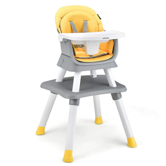6-in-1 Convertible Baby High Chair with Adjustable Removable Tray, Yellow