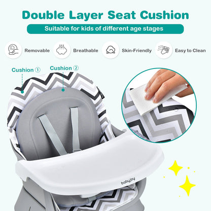 6-in-1 Convertible Baby High Chair with Adjustable Removable Tray, Gray & White