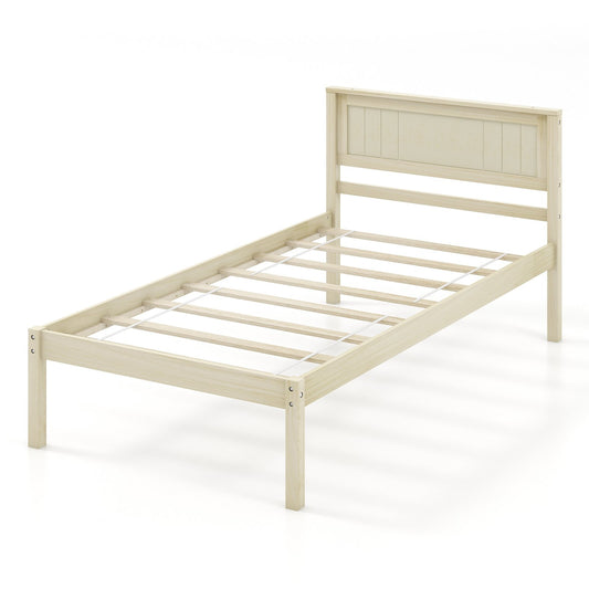 Twin/Full/Queen Size Wooden Bed Frame with Headboard and Slat Support-Twin Size, Natural