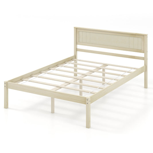 Twin/Full/Queen Size Wooden Bed Frame with Headboard and Slat Support-Full Size, Natural