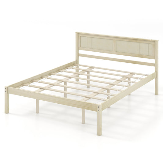 Twin/Full/Queen Size Wooden Bed Frame with Headboard and Slat Support-Queen Size, Natural