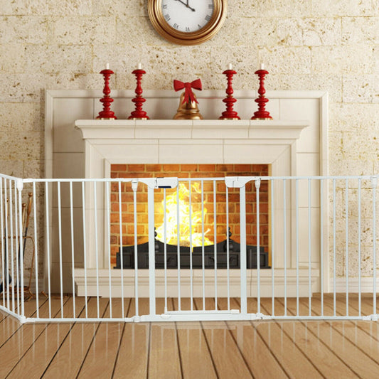 115 Inch 5 Panel Adjustable Wide Fireplace Fence, White Pet Gate White at Gallery Canada