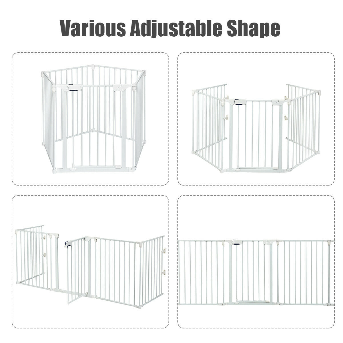 115 Inch 5 Panel Adjustable Wide Fireplace Fence, White Pet Gate at Gallery Canada