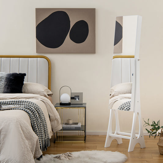 Freestanding Jewelry Cabinet Armoire Organizer, Bevel Edge Mirror, White Jewelry Armoires White at Gallery Canada