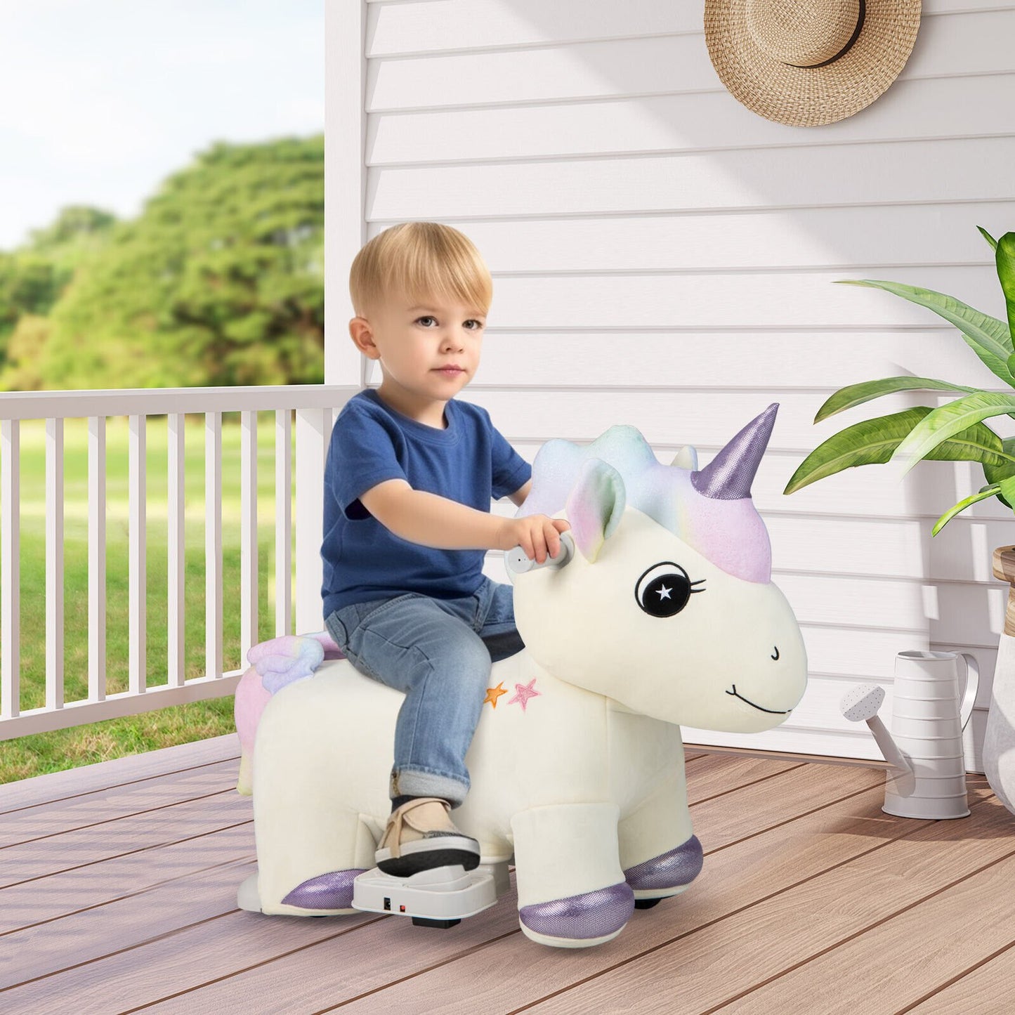 6V Electric Animal Ride On Toy with Music and Handlebars, Beige