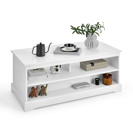 Modern Coffee Table with Drawers and Open Cubies, White