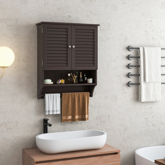 2-Doors Bathroom Wall-Mounted Medicine Cabinet with Towel Bar, Brown Wall Cabinets Brown at Gallery Canada