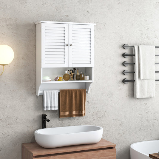 2-Doors Bathroom Wall-Mounted Medicine Cabinet with Towel Bar, White Wall Cabinets White at Gallery Canada
