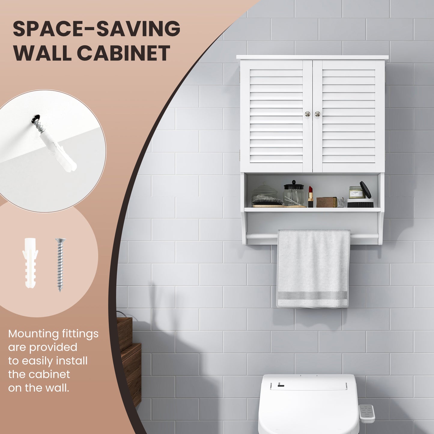 2-Door Wall Mounted Medicine Cabinet With Towel Bar, White Wall Cabinets at Gallery Canada