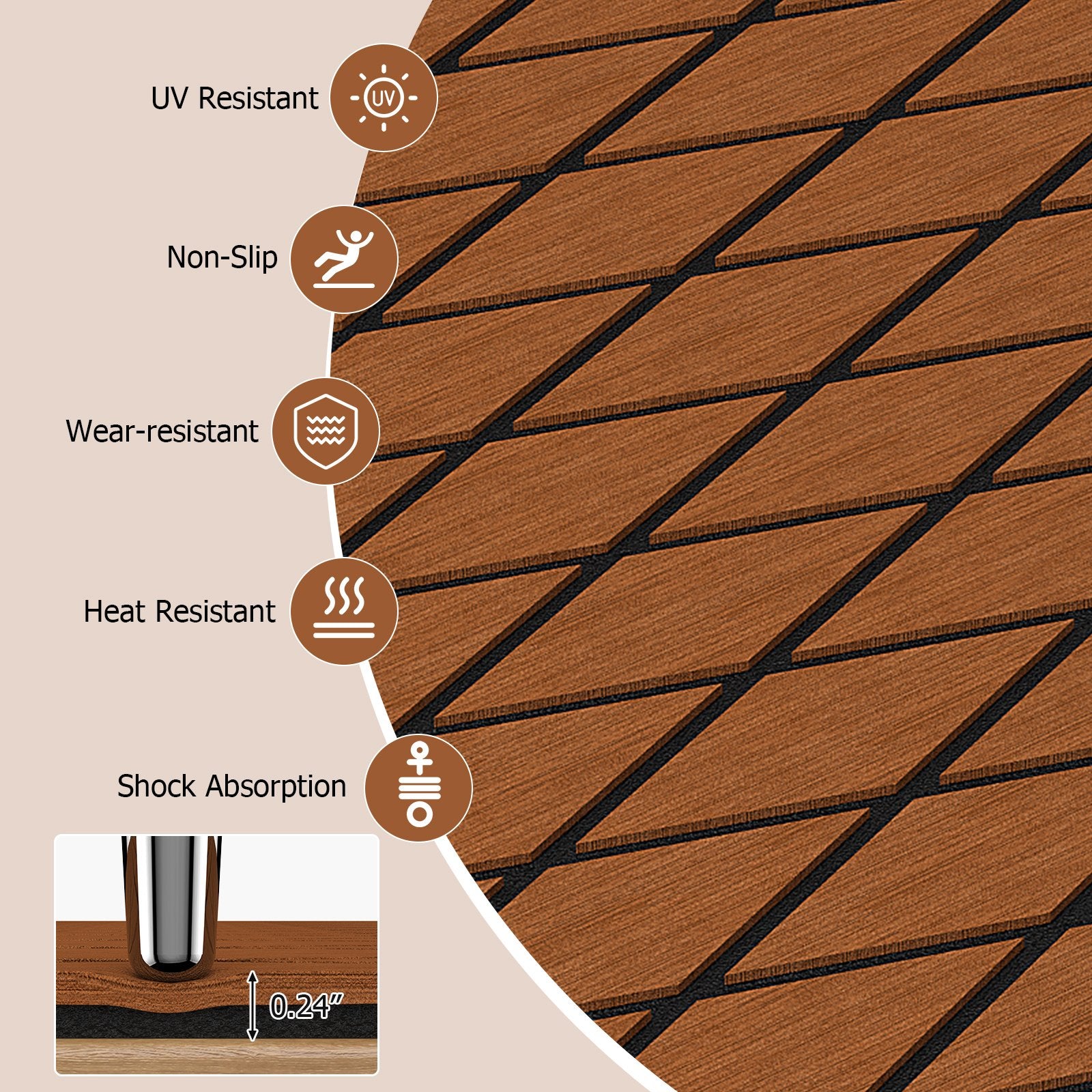 EVA Foam Boat Decking Sheet with Diamond Shape for Boat Surfboard, Brown at Gallery Canada