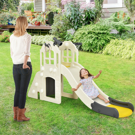 6-In-1 Large Slide, Kids Climber Playset With Basketball Hoop, Yellow Climbers & Slides Yellow at Gallery Canada