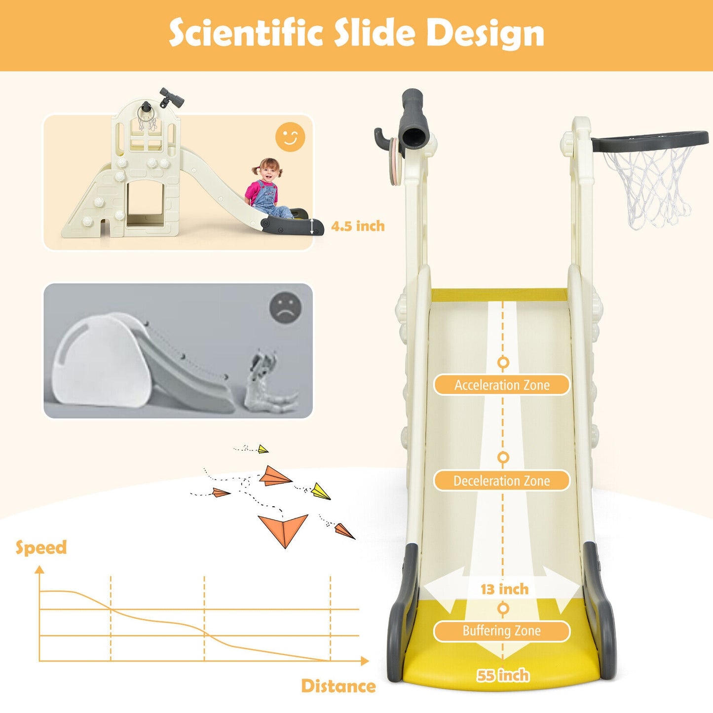 6-In-1 Large Slide, Kids Climber Playset With Basketball Hoop, Yellow Climbers & Slides at Gallery Canada