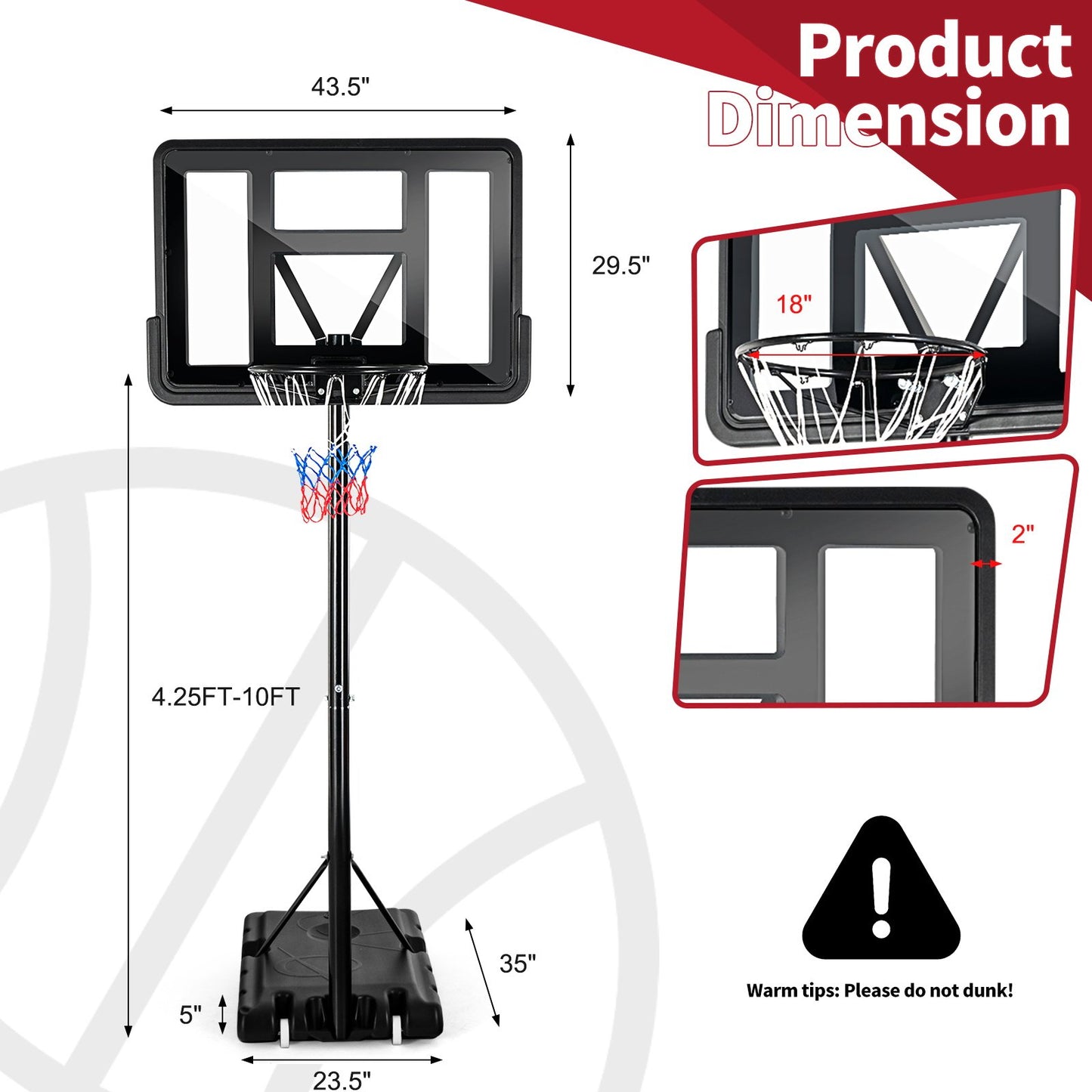 Adjustable Portable Basketball Hoop Stand with Shatterproof Backboard Wheels, Black at Gallery Canada