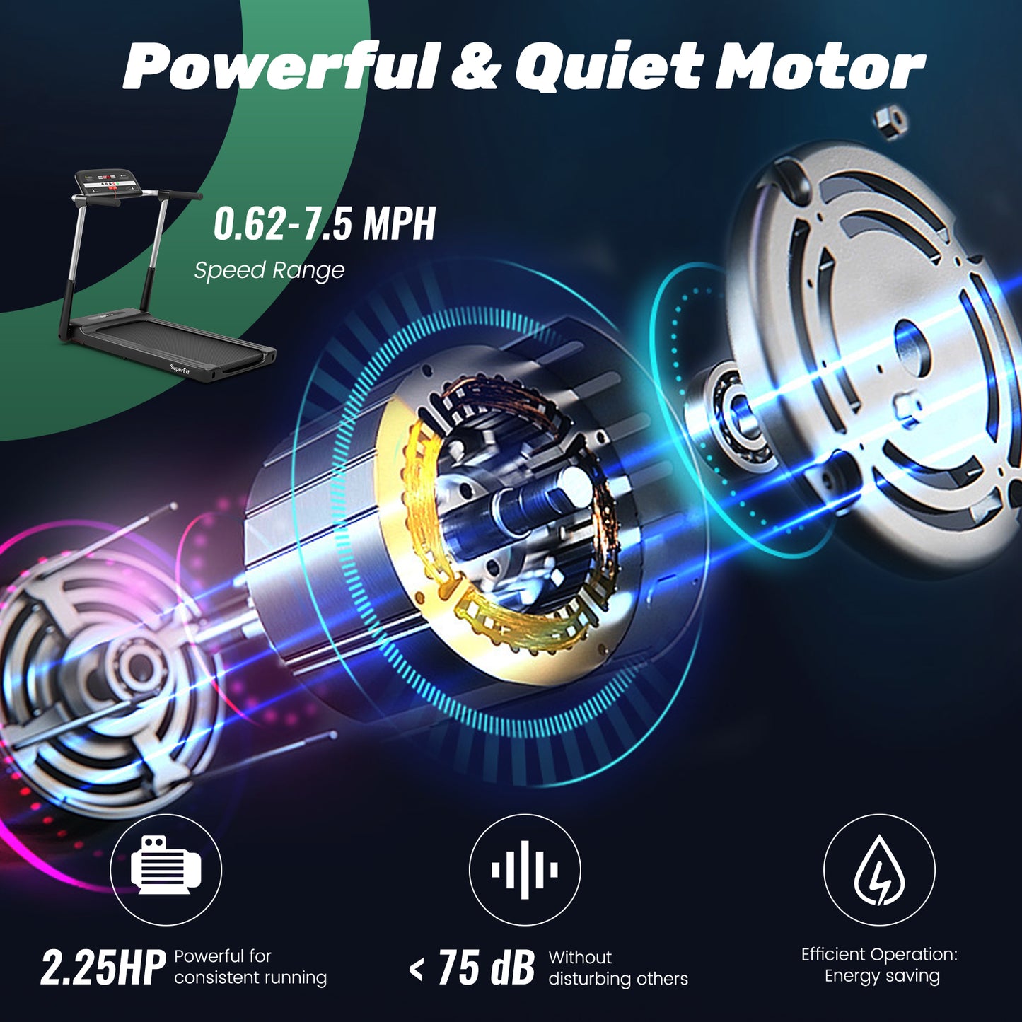 2.25 HP Foldable Treadmill with APP Control and LED Display, Black Treadmills at Gallery Canada