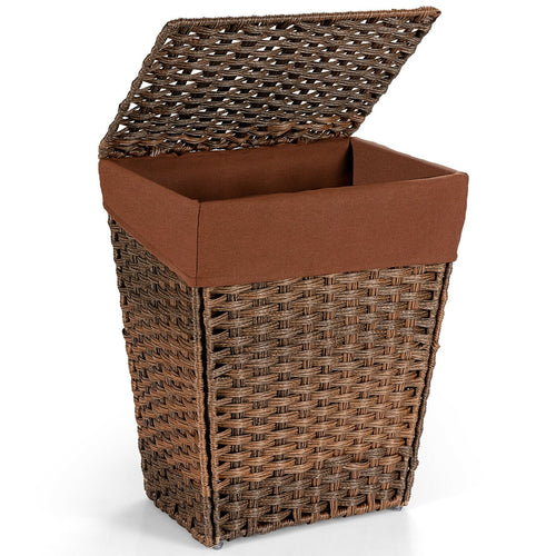 Foldable Handwoven Laundry Hamper with Removable Liner, Brown
